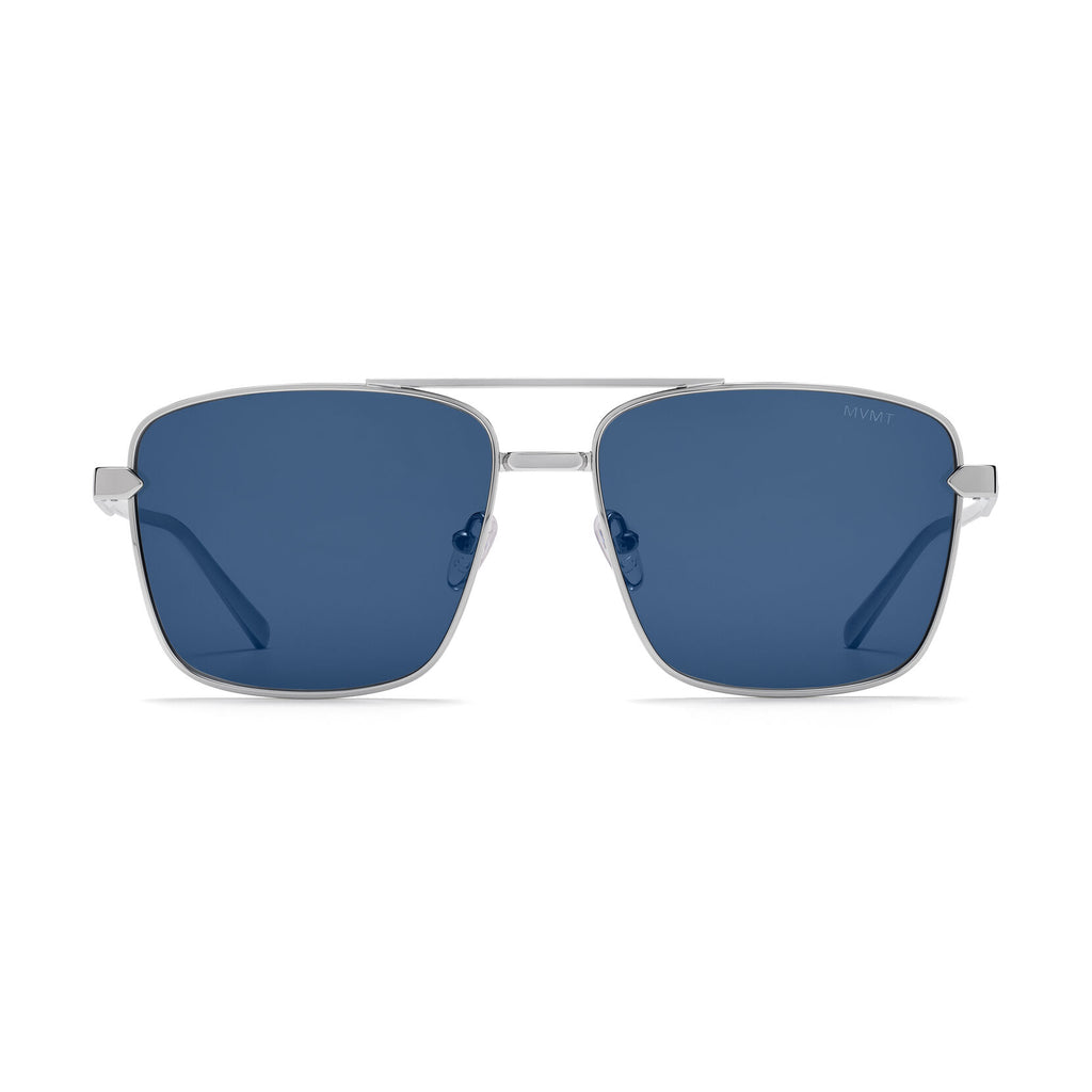 Horizon Square Aviator Sunglasses | Silver Frame + Blue Lens | Non-Polarized - main image