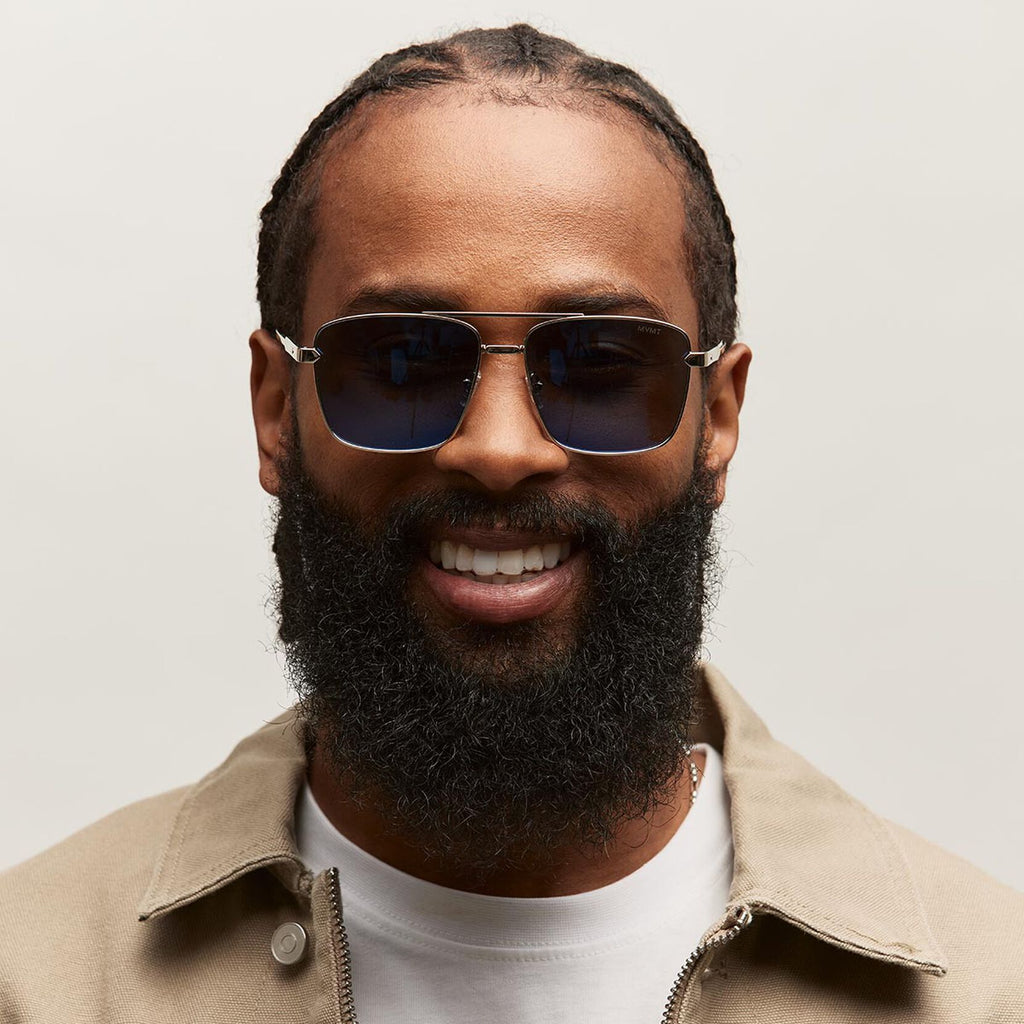 Horizon Square Aviator Sunglasses | Silver Frame + Blue Lens | Non-Polarized - image 6