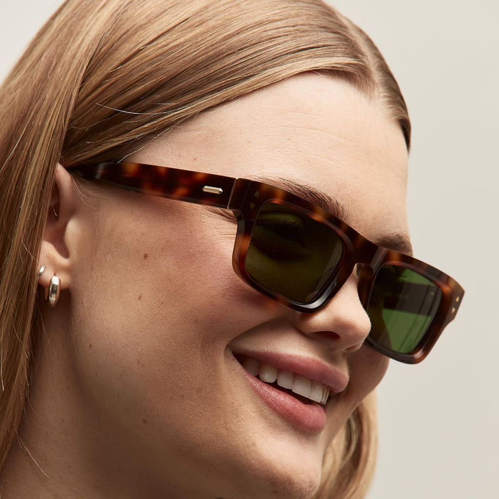 Del Mar Rectangle Sunglasses | Tortoise Frame + Green Lens | Polarized - image 4