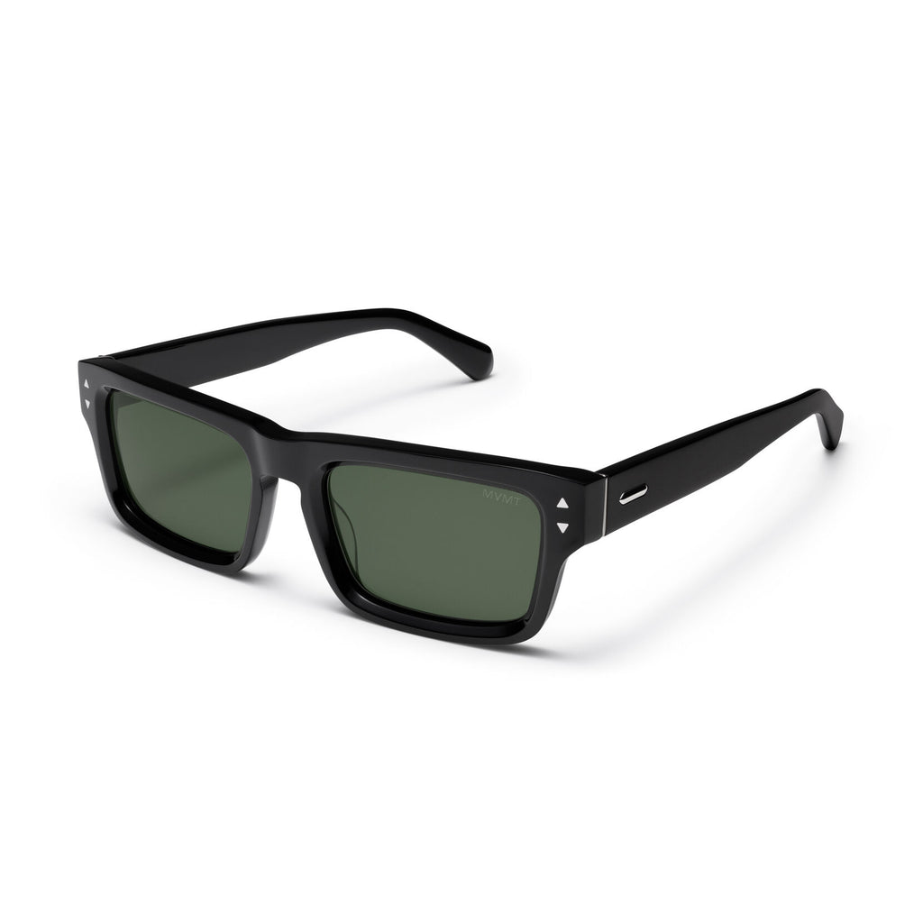 Del Mar Rectangle Sunglasses | Black Frame + Green Lens | Polarized - image 2