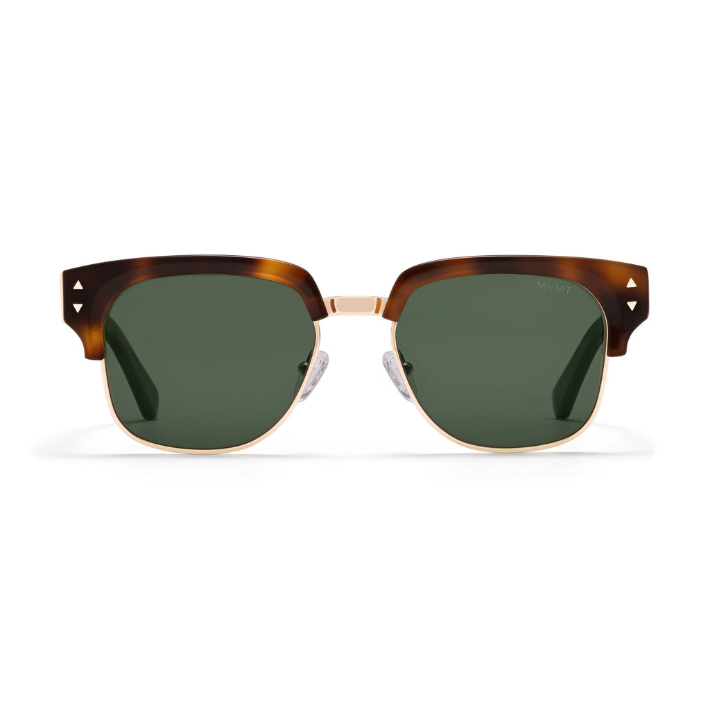 Laguna Square Sunglasses | Tortoise & Gold Frame + Green Lens | Non-Polarized - main image