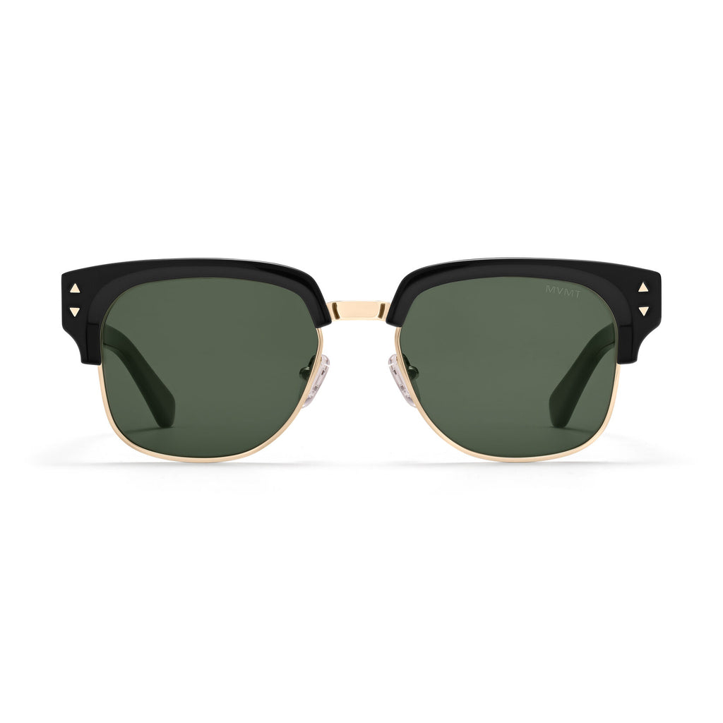 Laguna Square Sunglasses | Black & Gold Frame + Green Lens | Non-Polarized - main image