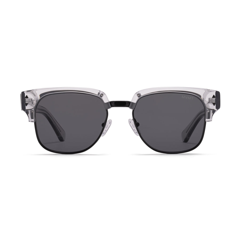 Laguna Square Sunglasses | Transparent Grey & Black Frame + Grey Lens | Polarized - main image
