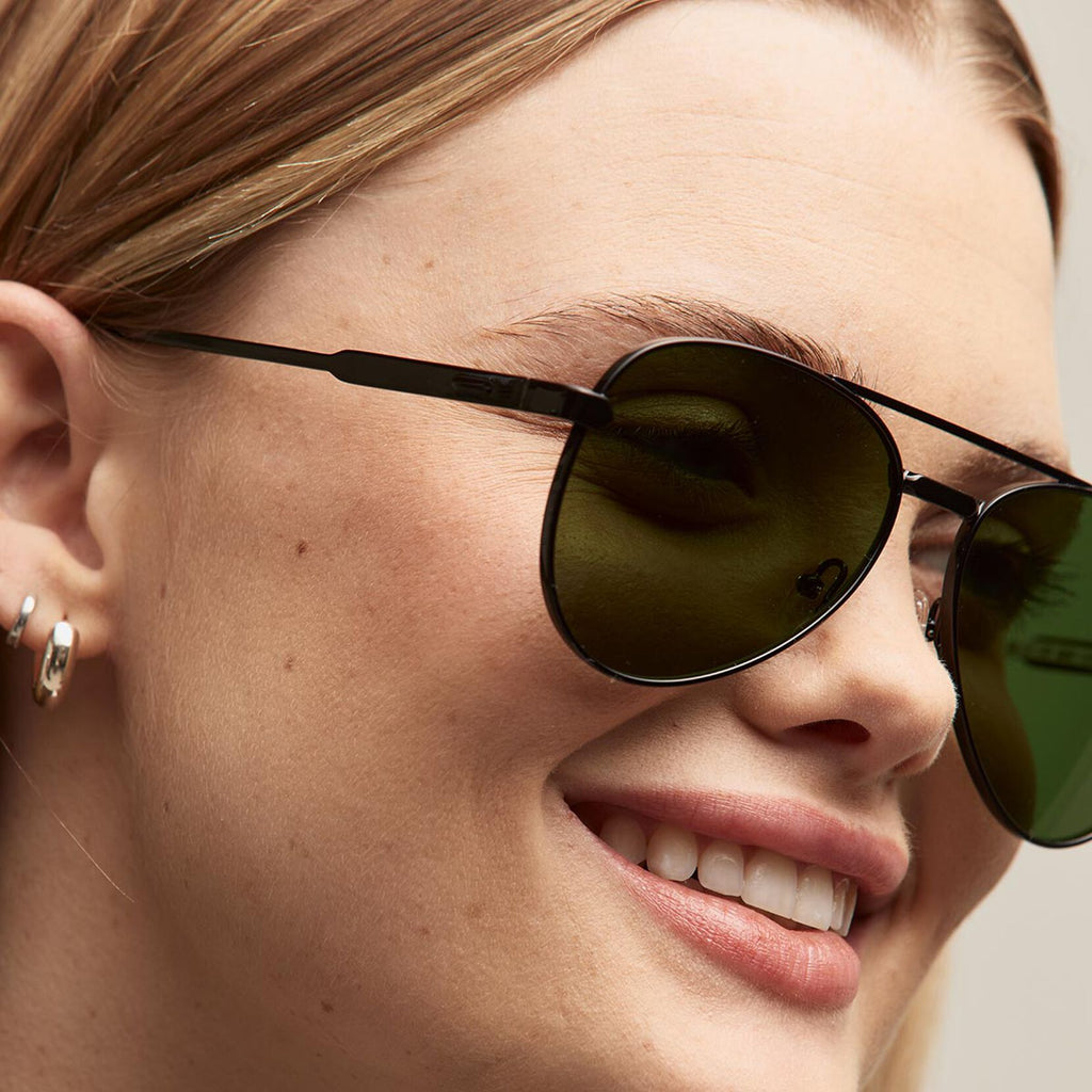 Miramar Aviator Sunglasses | Black Frame + Green Lens | Non-Polarized - image 6